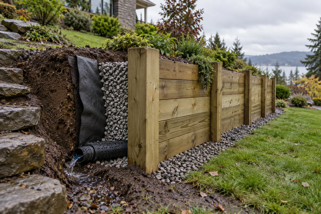 Soutènement bois : le drainage qui évite au mur de pousser vers l’avant