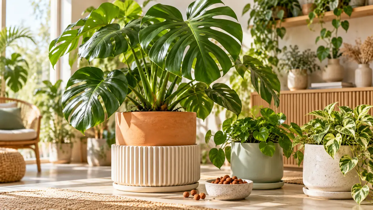 Plante d'intérieur installée dans un pot en céramique avec un bon drainage