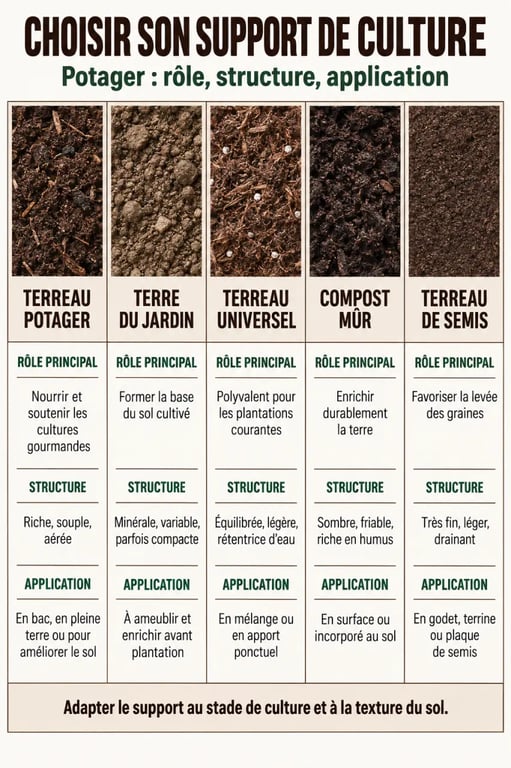 Comparaison des usages du terreau potager, de la terre du jardin et du compost