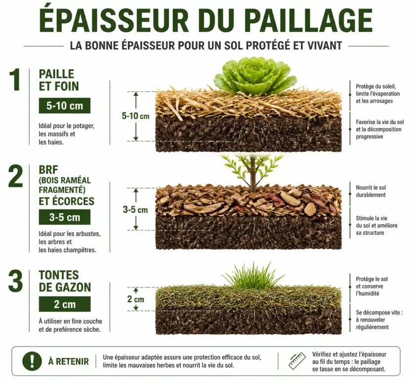 Guide visuel des épaisseurs de paillage potager