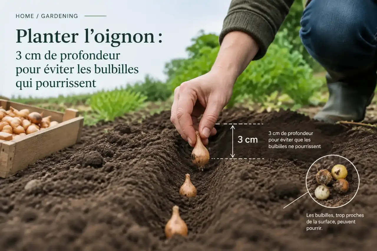 Planter l’oignon : 3 cm de profondeur pour éviter les bulbilles qui pourrissent