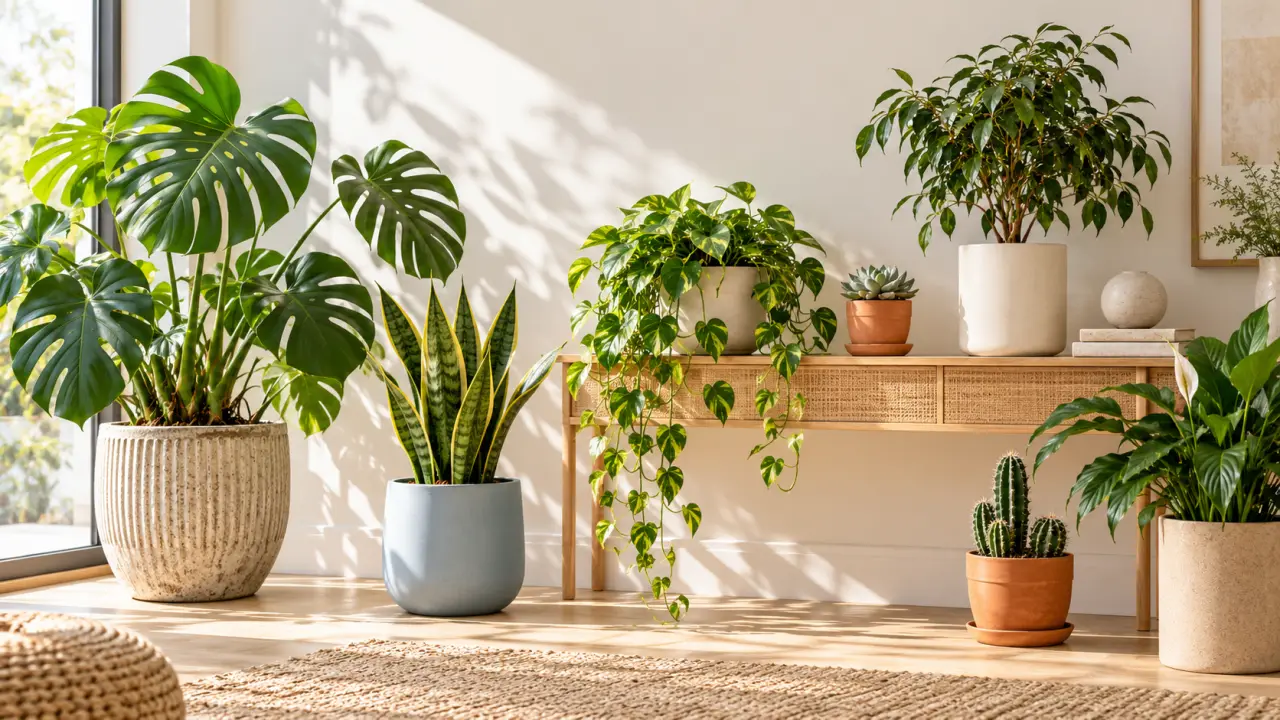 Collection de pots en céramique accueillant différentes plantes d’intérieur
