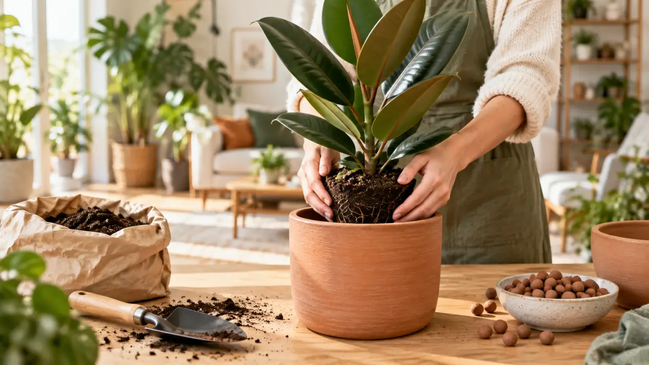 Ficus vert installé dans un élégant pot en céramique dans un intérieur lumineux