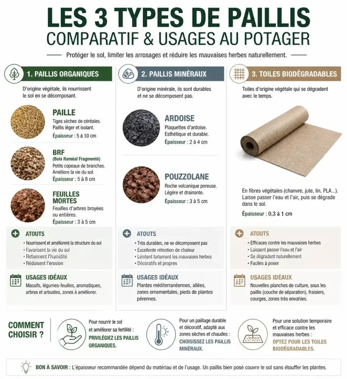Infographie comparative des différents types de paillage potager