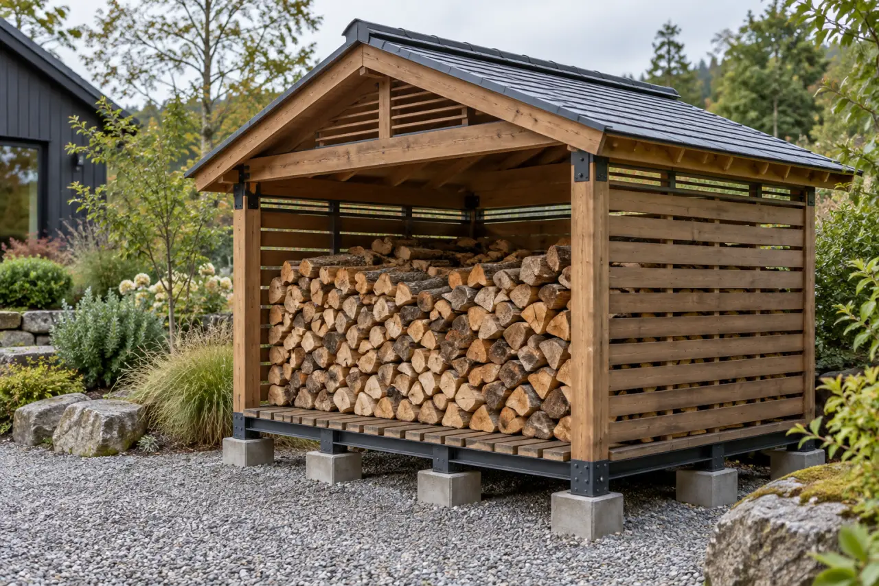 Construire un abri pour bois durable : un sol surélevé et un toit ventilé